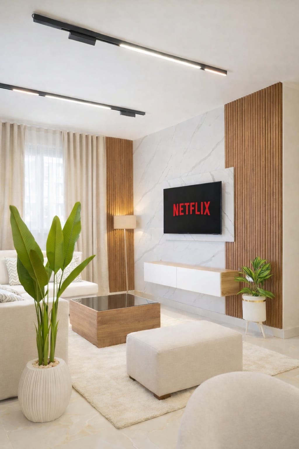 Modern living room in Bayora Stays apartment